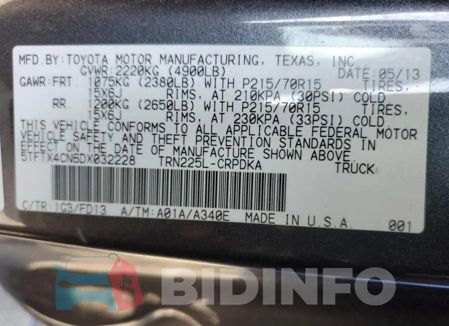 5TFTX4CN6DX032228 Photo# 12