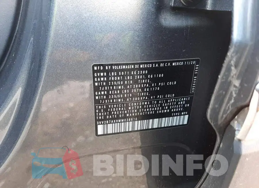 3VV2B7AX9MM038810 Photo# 10