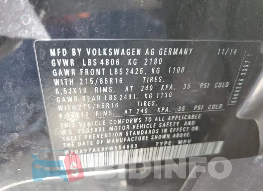 WVGAV7AX9FW554603 Photo# 10