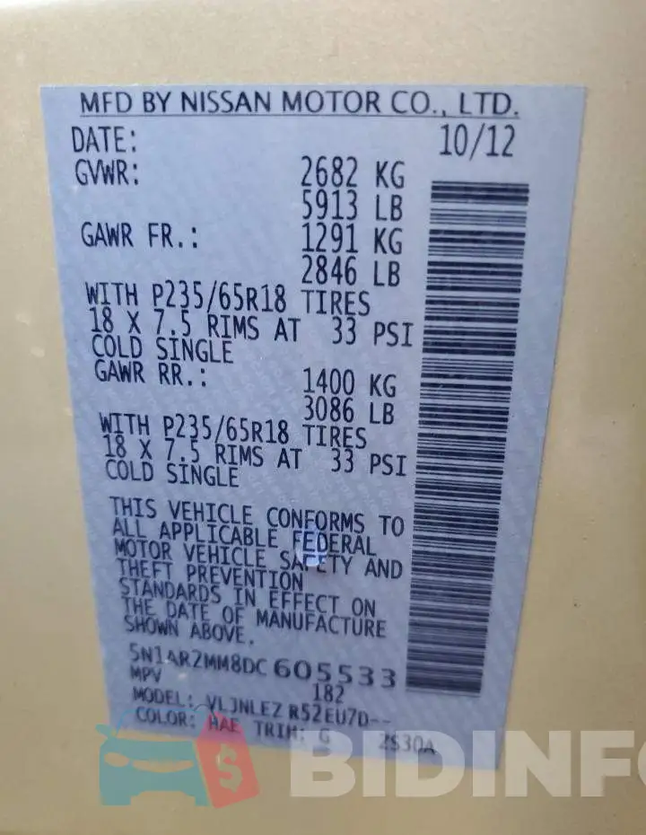 5N1AR2MM8DC605533 Photo# 13