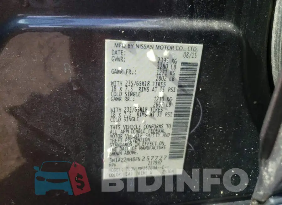 5N1AZ2MH8FN257727 Photo# 10