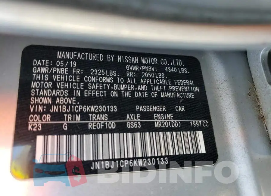 JN1BJ1CP6KW230133 Photo# 10