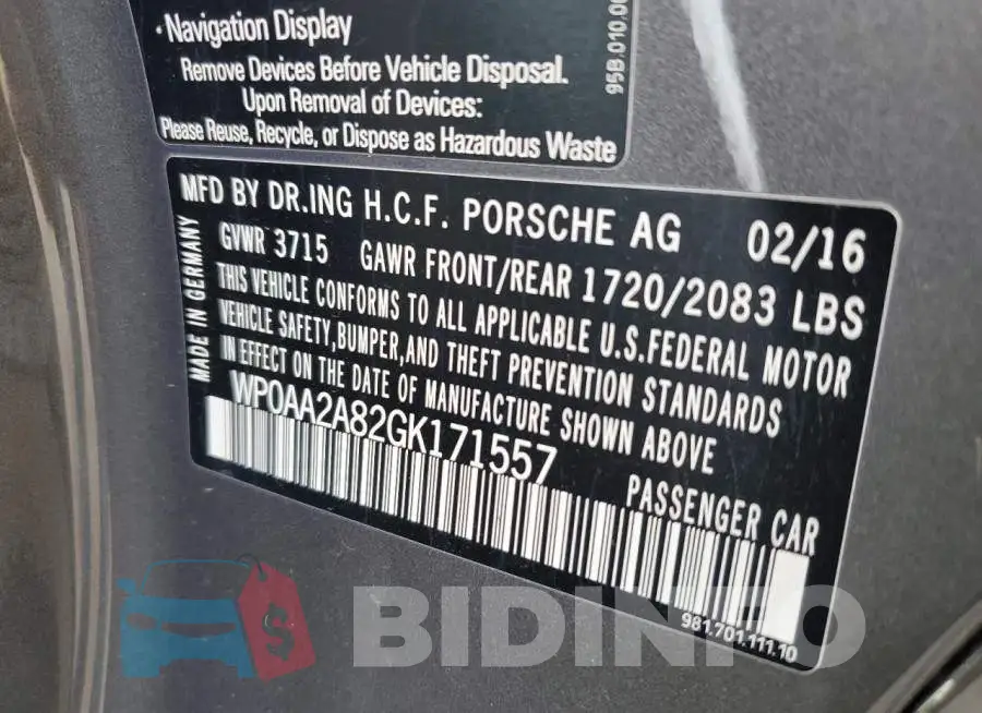 WP0AA2A82GK171557 Photo# 12
