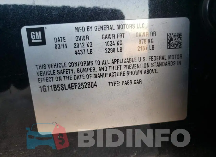 1G11B5SL4EF252804 Photo# 10