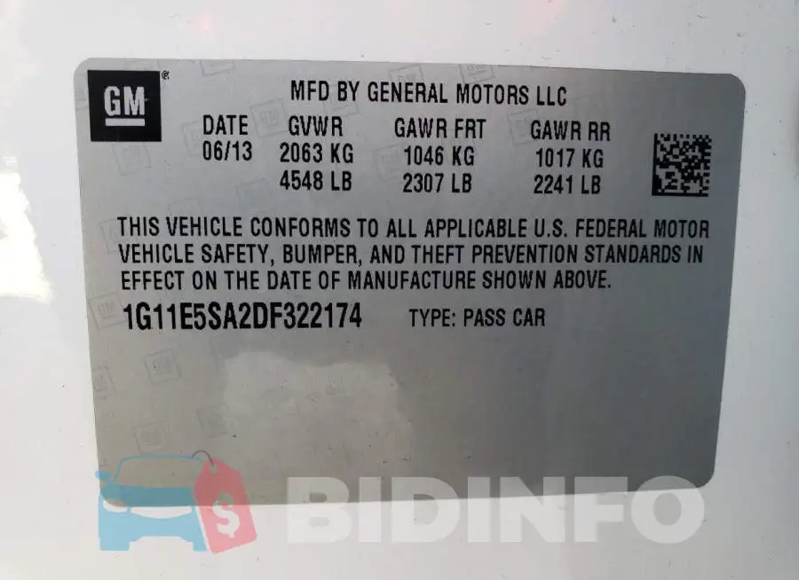 1G11E5SA2DF322174 Photo# 12