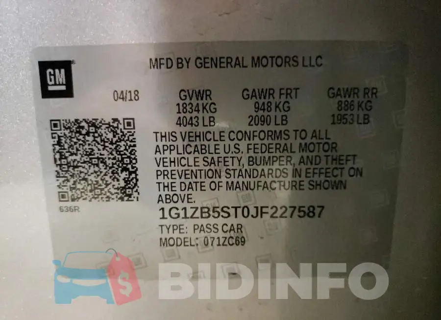 1G1ZB5ST0JF227587 Photo# 12