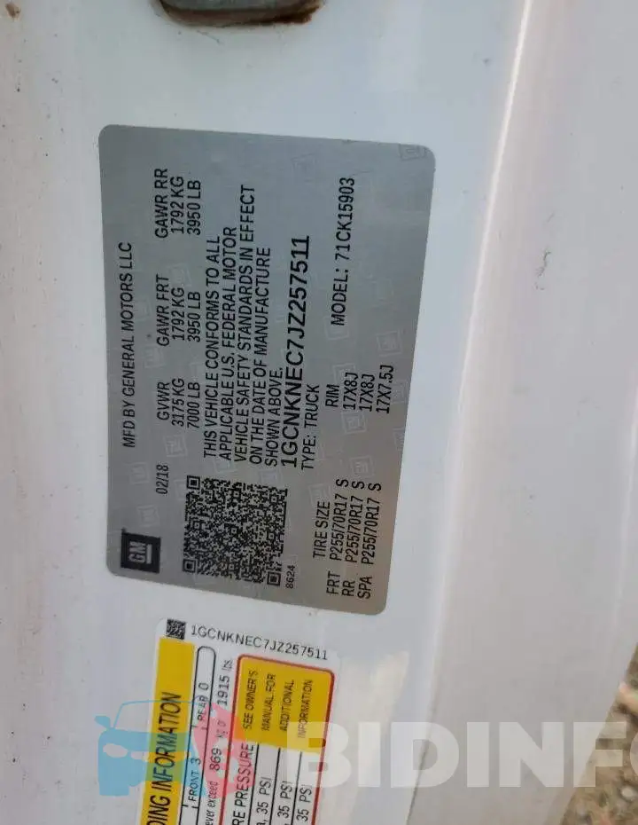 1GCNKNEC7JZ257511 Photo# 13