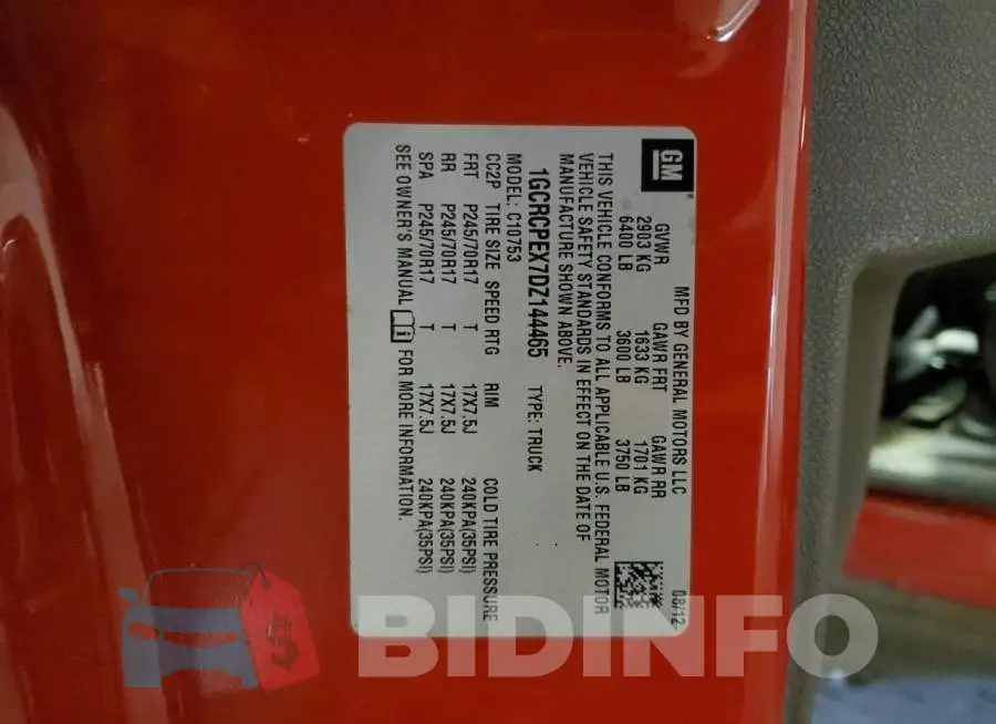 1GCRCPEX7DZ144465 Photo# 12