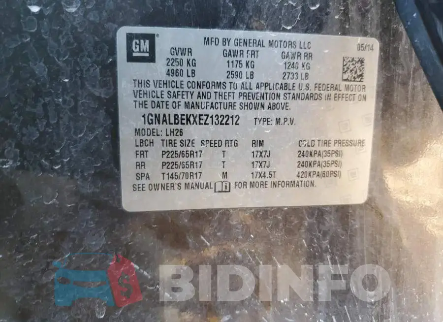 1GNALBEKXEZ132212 Photo# 14