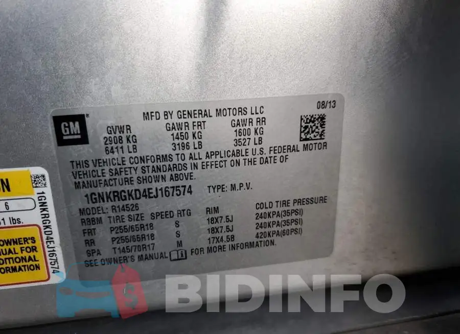 1GNKRGKD4EJ167574 Photo# 13