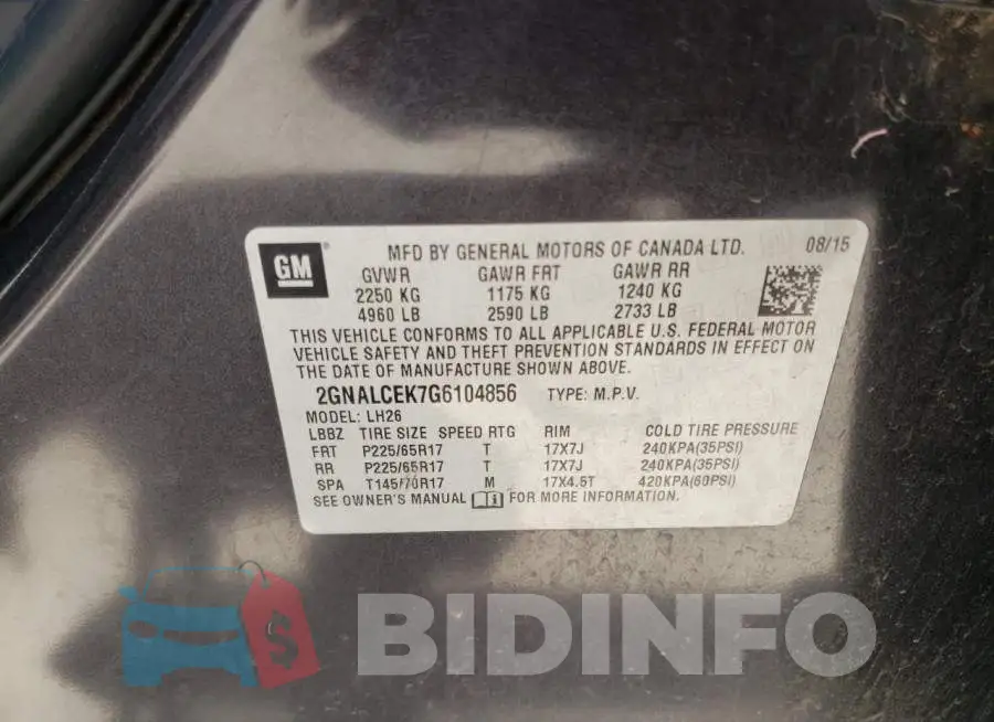 2GNALCEK7G6104856 Photo# 10