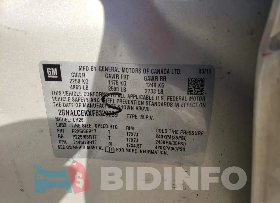 2GNALCEKXF6329299 Photo# 10