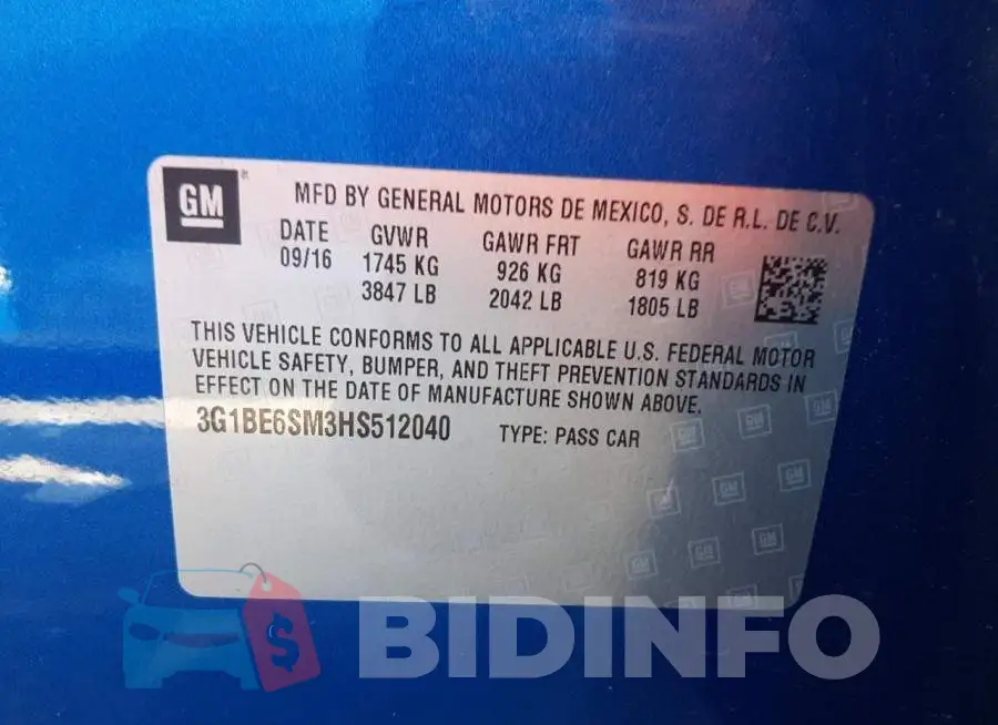 3G1BE6SM3HS512040 Photo# 10