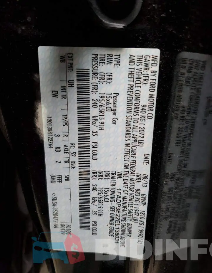 1FADP3E22EL138031 Photo# 12