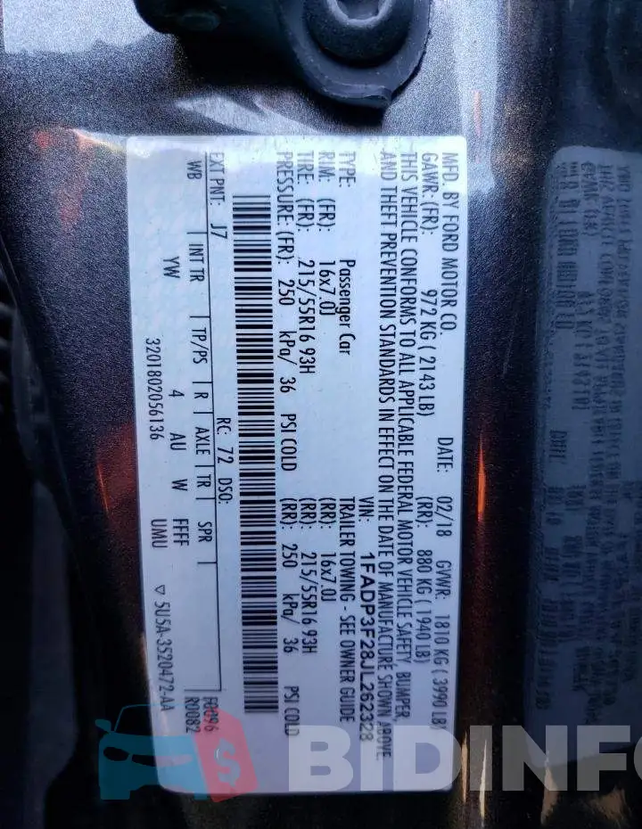 1FADP3F28JL262328 Photo# 12