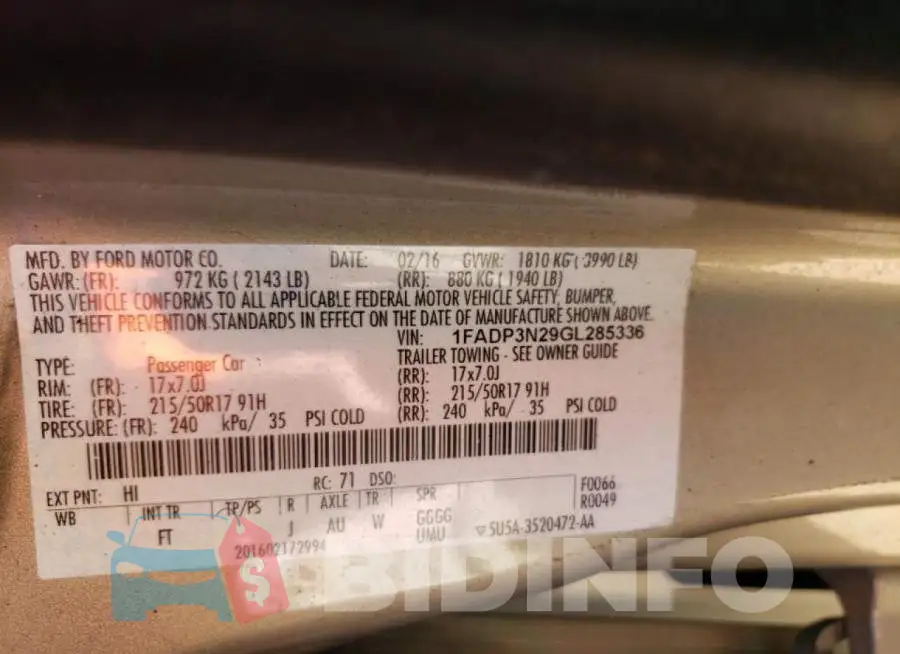 1FADP3N29GL285336 Photo# 10