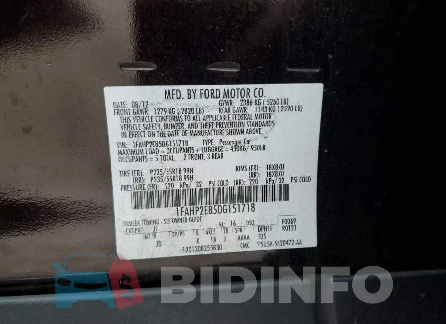 1FAHP2E85DG151718 Photo# 12
