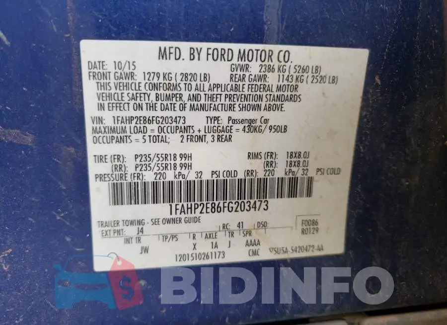 1FAHP2E86FG203473 Photo# 10