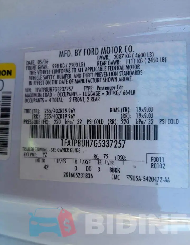 1FATP8UH7G5337257 Photo# 13
