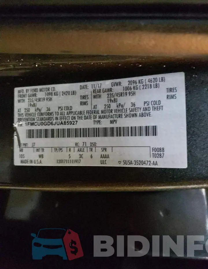 1FMCU0GD6JUA85927 Photo# 10