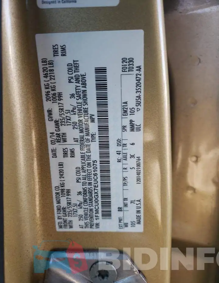 1FMCU0GX7EUC61075 Photo# 10
