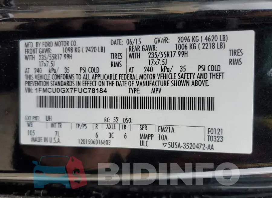 1FMCU0GX7FUC78184 Photo# 13
