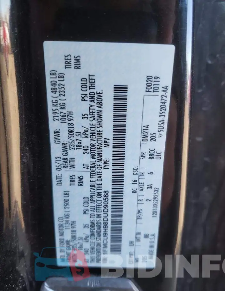 1FMCU9H98DUD90588 Photo# 10