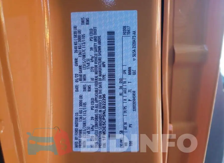 1FMDE5CP5NLB22296 Photo# 10