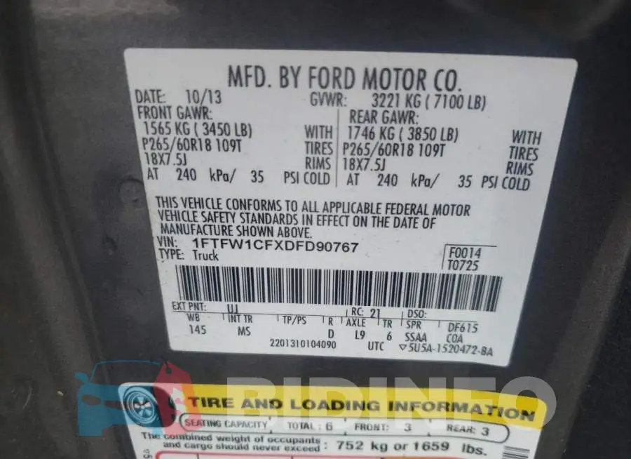 1FTFW1CFXDFD90767 Photo# 12