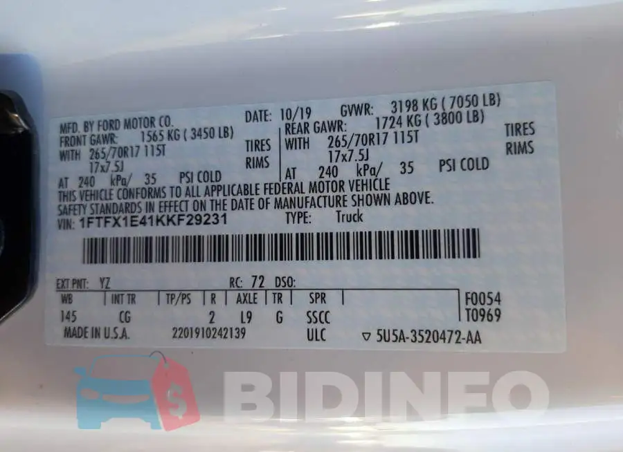 1FTFX1E41KKF29231 Photo# 12
