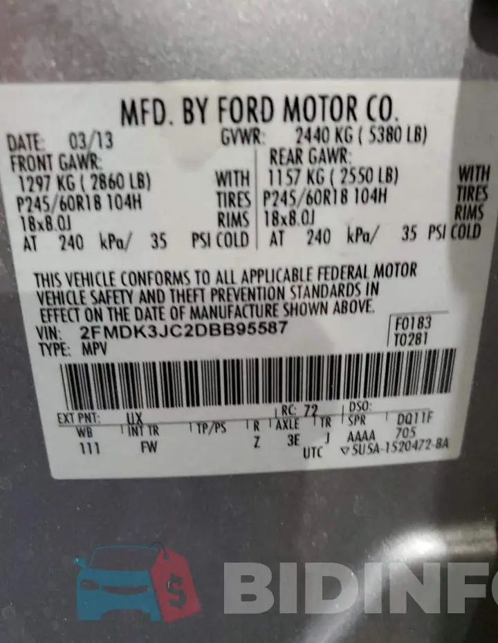2FMDK3JC2DBB95587 Photo# 12