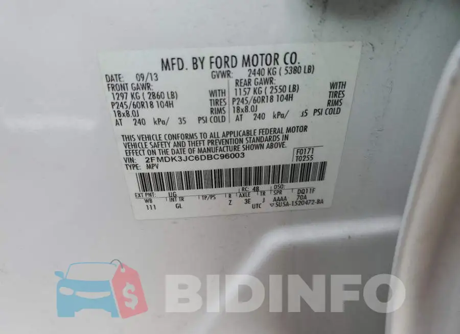 2FMDK3JC6DBC96003 Photo# 13