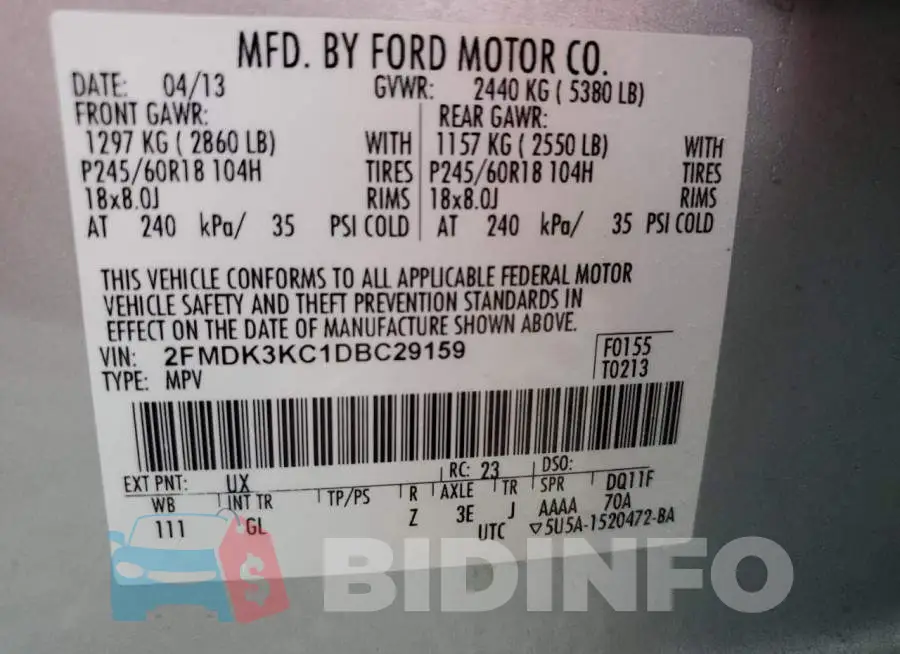 2FMDK3KC1DBC29159 Photo# 10