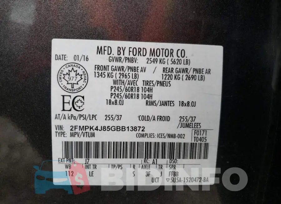 2FMPK4J85GBB13872 Photo# 12