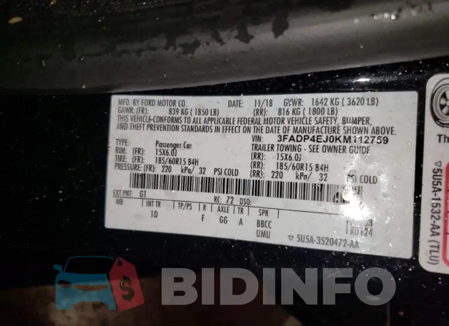 3FADP4EJ0KM112759 Photo# 10