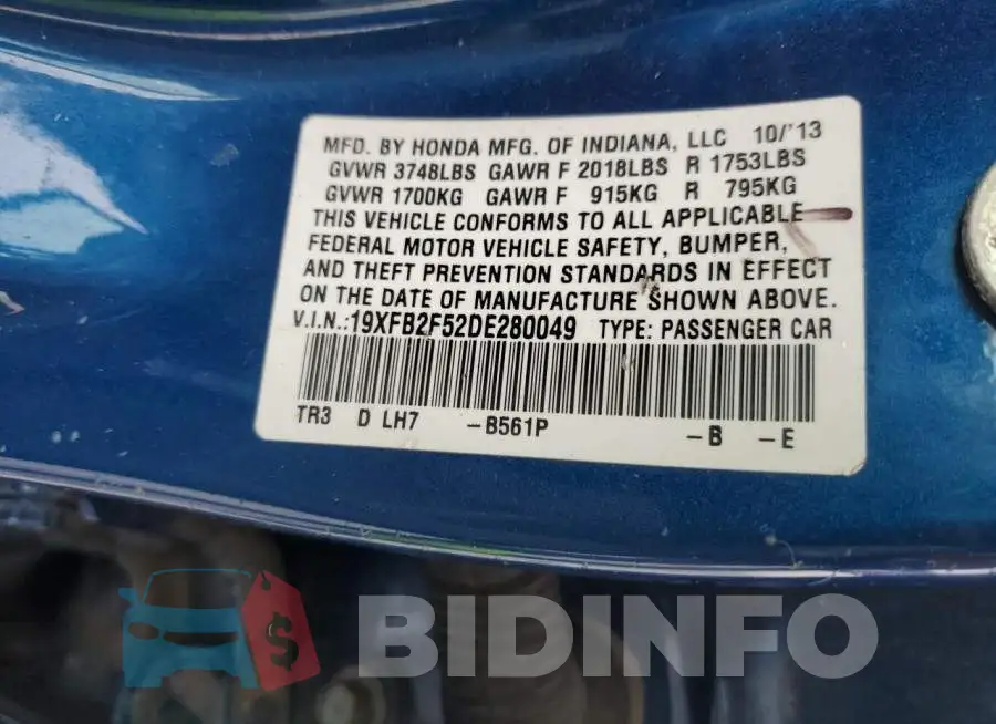 19XFB2F52DE280049 Photo# 12