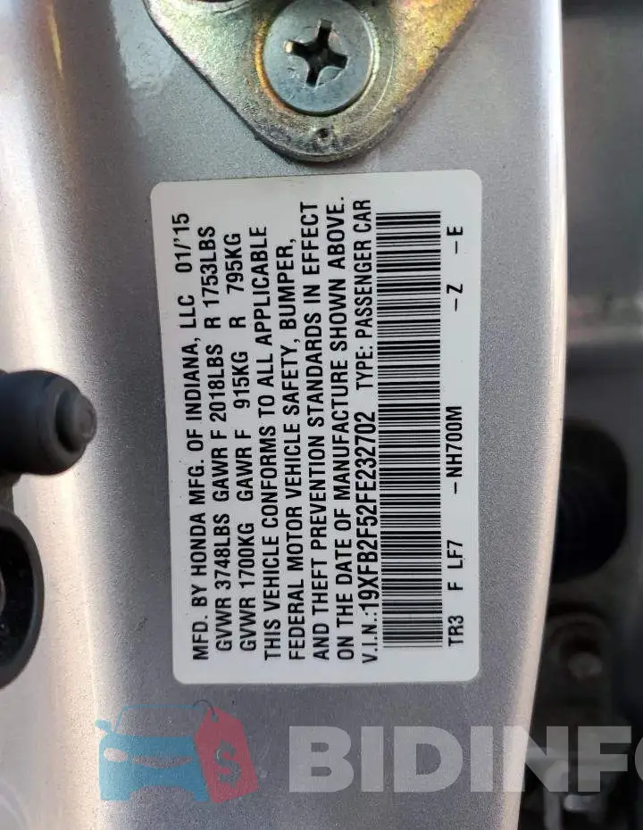 19XFB2F52FE232702 Photo# 12