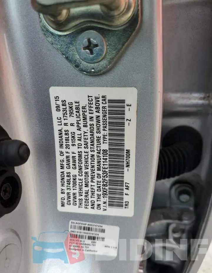 19XFB2F53FE114108 Photo# 12