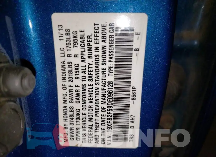 19XFB2F59DE096128 Photo# 10