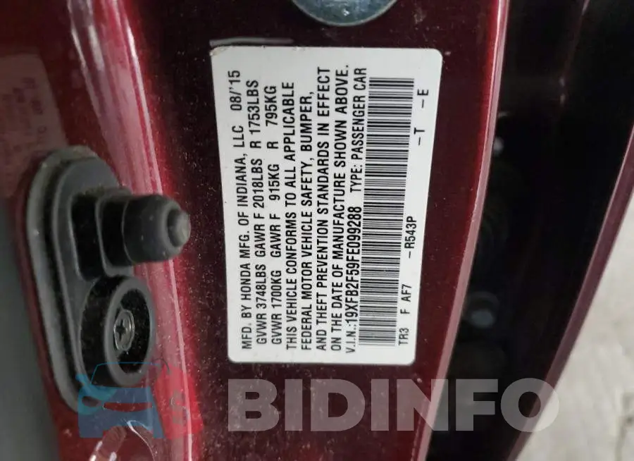 19XFB2F59FE099288 Photo# 12