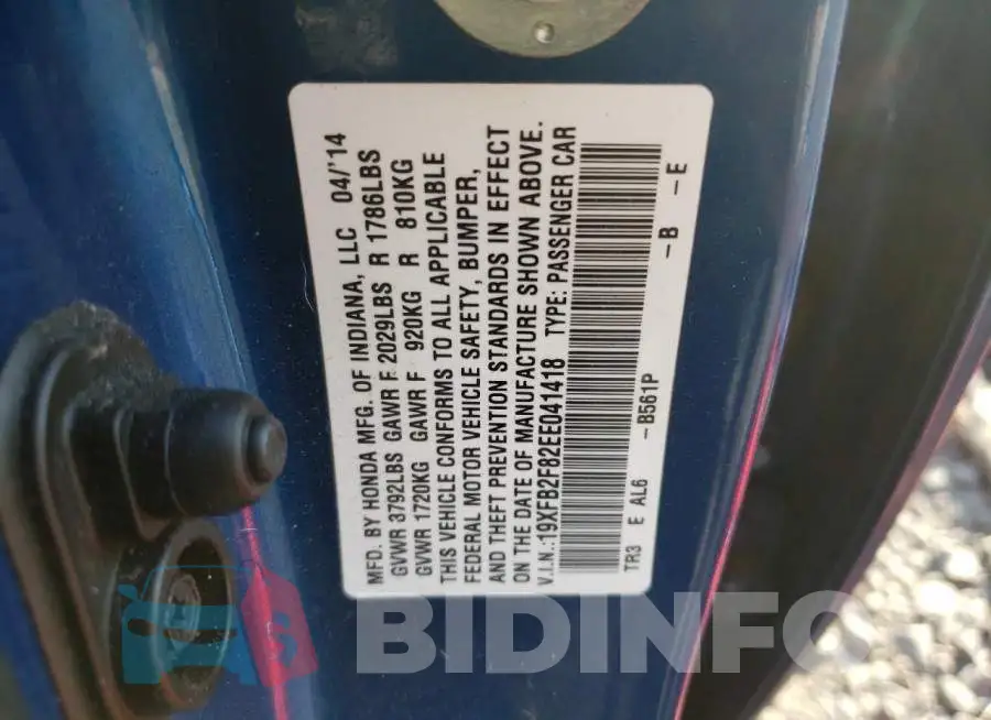 19XFB2F82EE041418 Photo# 10