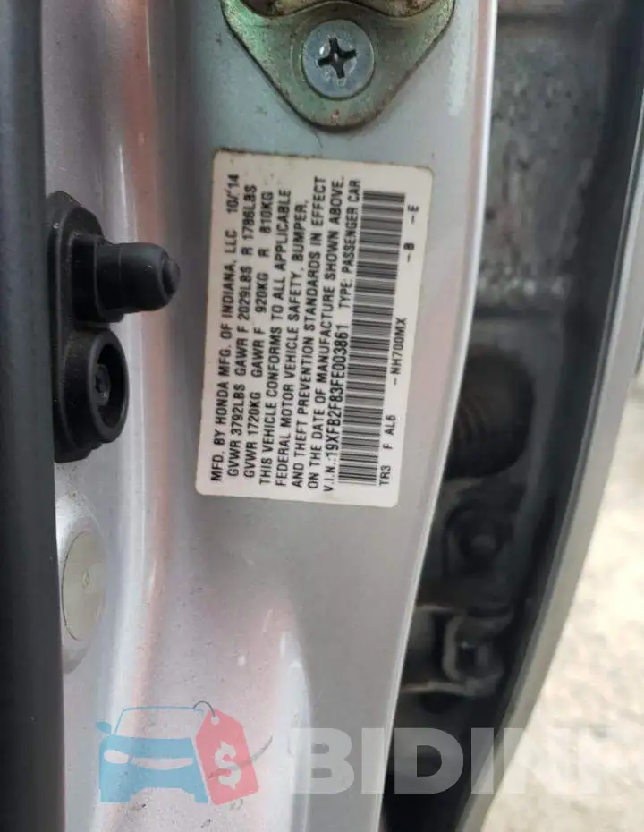 19XFB2F83FE003861 Photo# 12