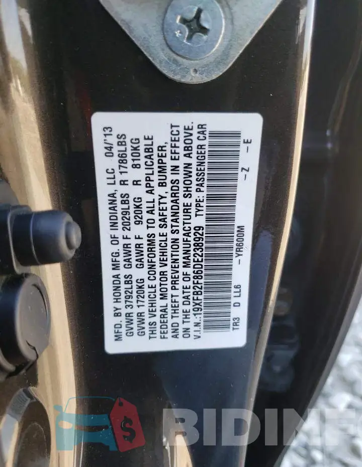 19XFB2F86DE238929 Photo# 10