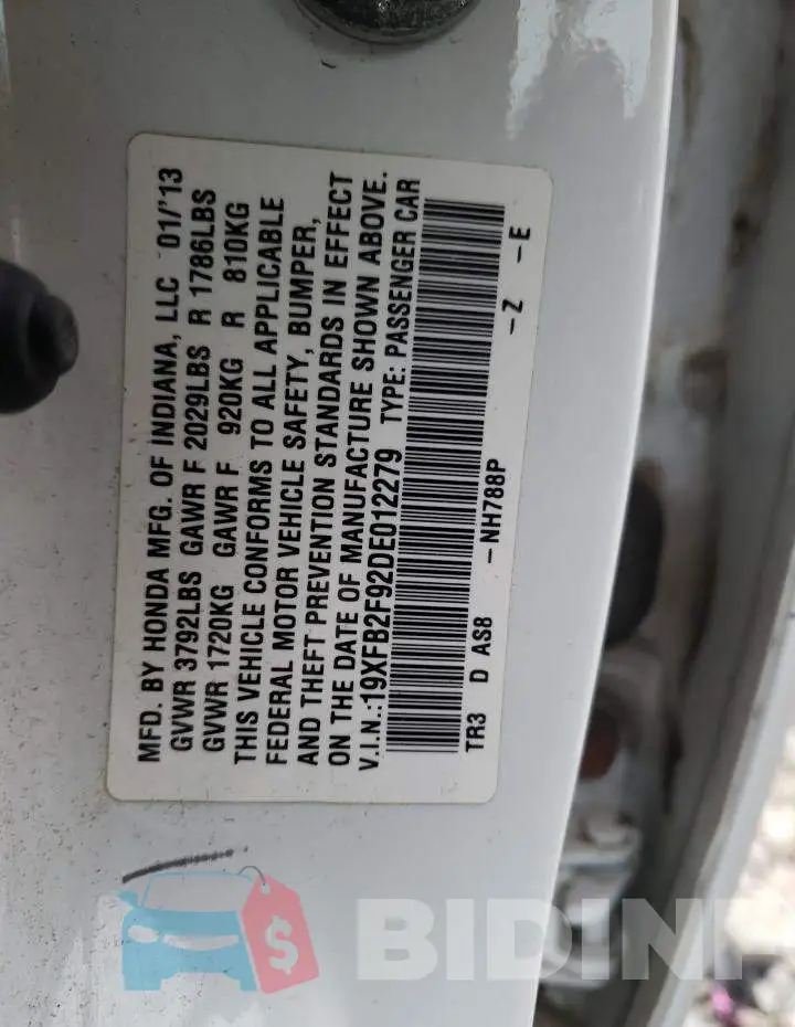 19XFB2F92DE012279 Photo# 12