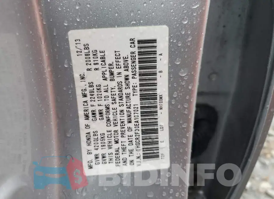 1HGCR2F30EA107021 Photo# 12