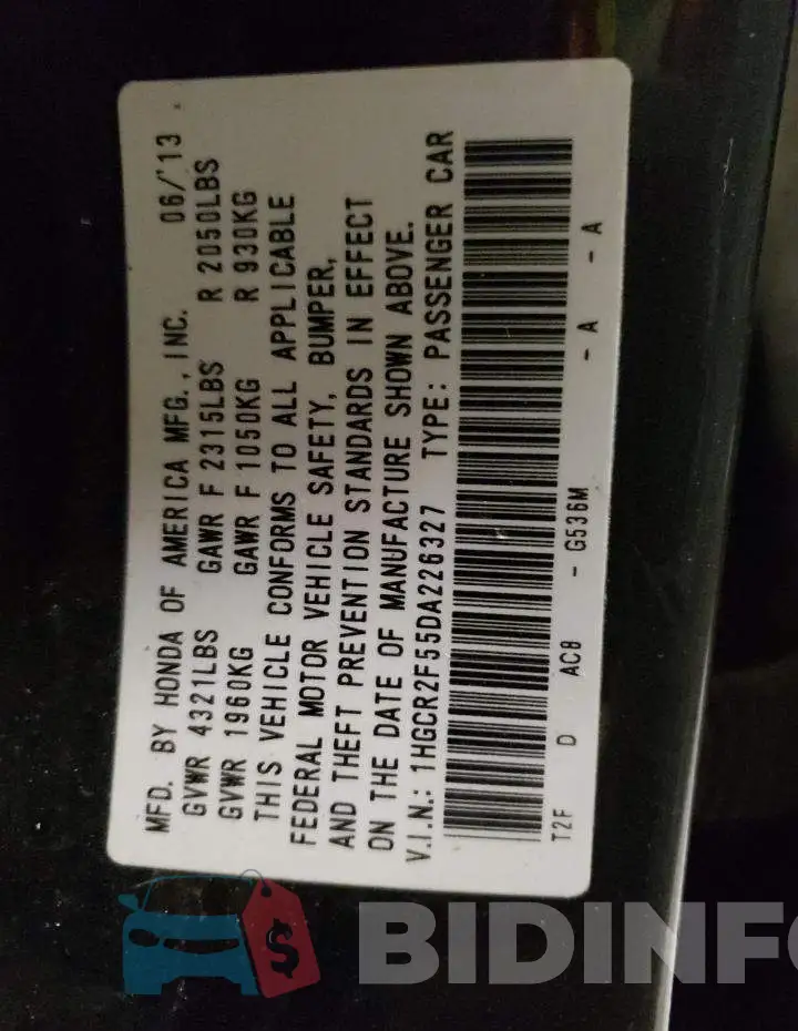 1HGCR2F55DA226327 Photo# 12