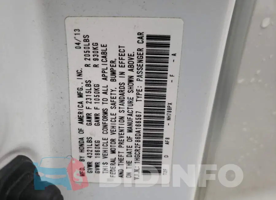 1HGCR2F86DA166567 Photo# 10