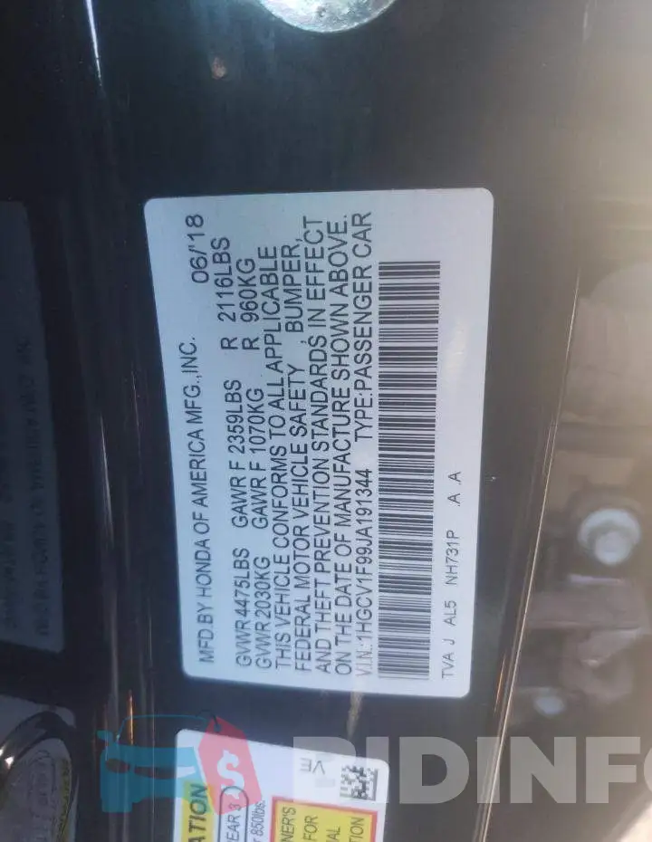 1HGCV1F99JA191344 Photo# 10