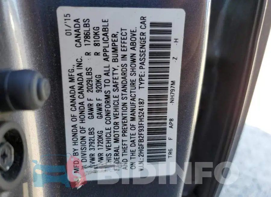 2HGFB2F93FH524187 Photo# 13