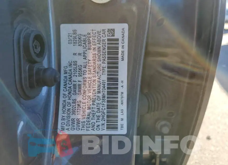 2HGFC1F38MH704491 Photo# 10